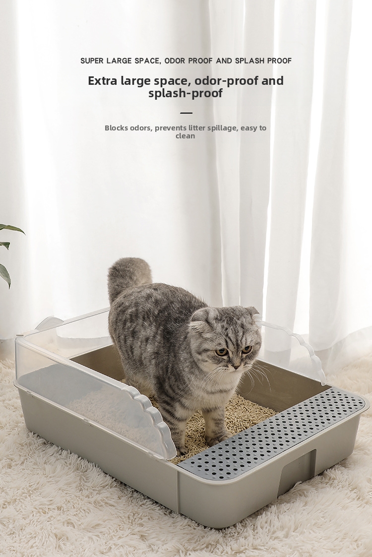 Semi Enclosed Cat Litter Box Detachable Splash Proof Tray_voghion.com