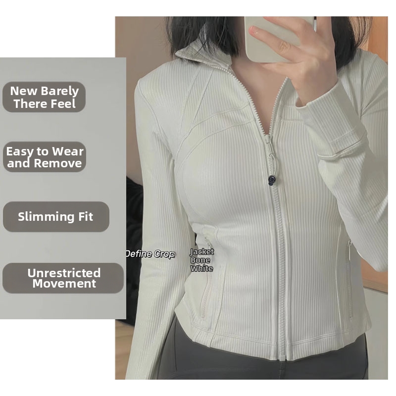Women's Clothing Stand Up Collar Long Sleeved Sports Jacket Versatile Tight Fitting Short Ribbed Top Yoga Fitness Wear_voghion.com