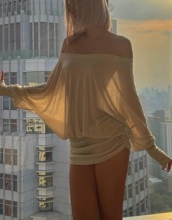 欧美跨境女装亚马逊新款纯色圆领正肩收腰性感