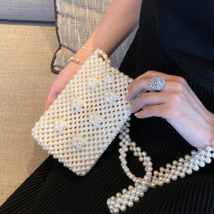 Hand-woven pearl bag retro mini phone bag beads all-match shoulder chain small bag women's beaded women's bag