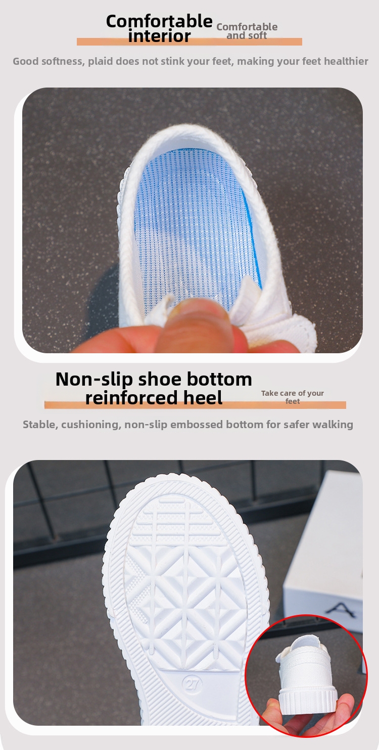 White Canvas Sneakers For Children Breathable Walking Shoes_voghion.com