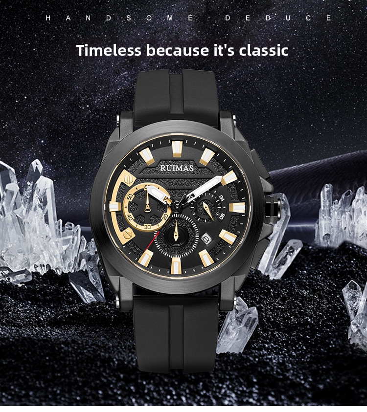 Men's Chronograph Quartz Watch With Rubber Strap And Calendar_voghion.com