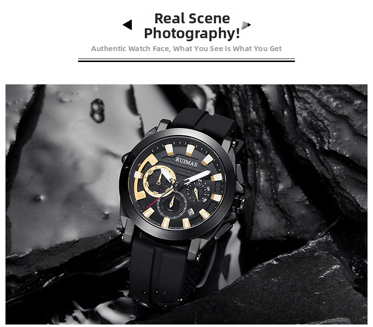 Men's Chronograph Quartz Watch With Rubber Strap And Calendar_voghion.com