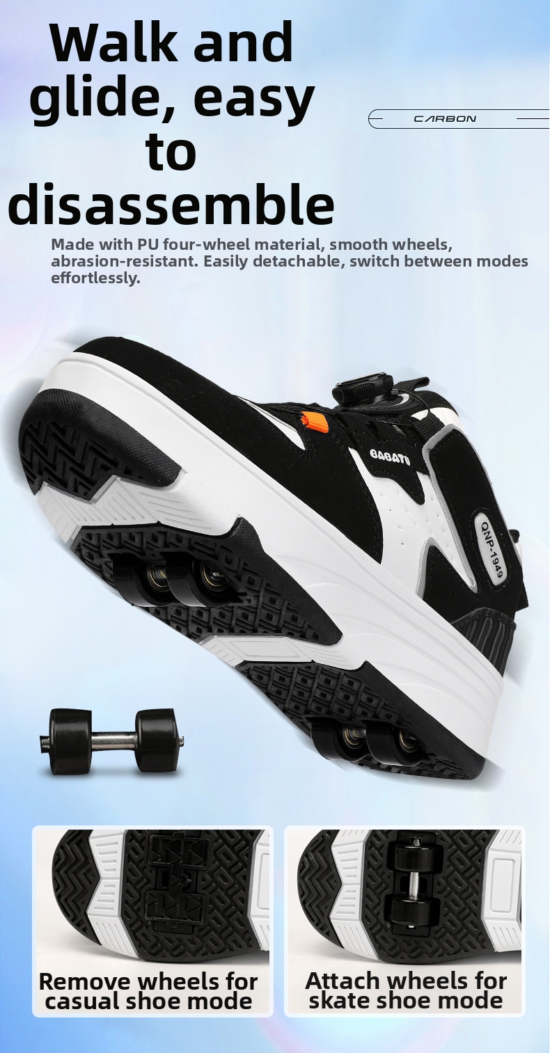 Roller Skates Sneakers For Kids Lightweight Breathable Wheeled Shoes_voghion.com