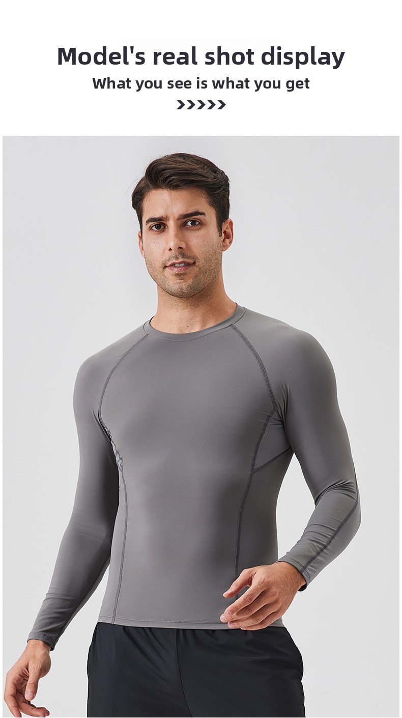 Men's Sports Fitness Wear Outdoor Training Tight Quick-drying T-shirt Top Breathable Running Fitness Long Sleeves_viptrois.com