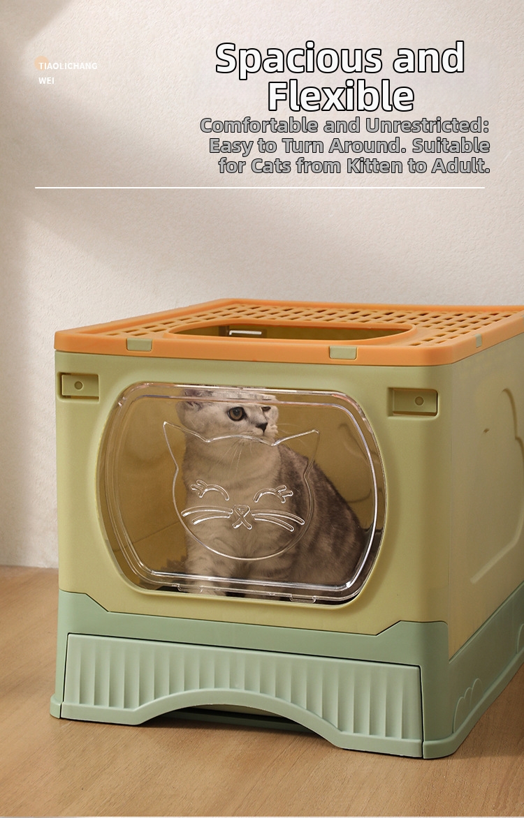 Große Klappbare Katzentoilette Mit Haube Für Einfache Reinigung_voghion.com
