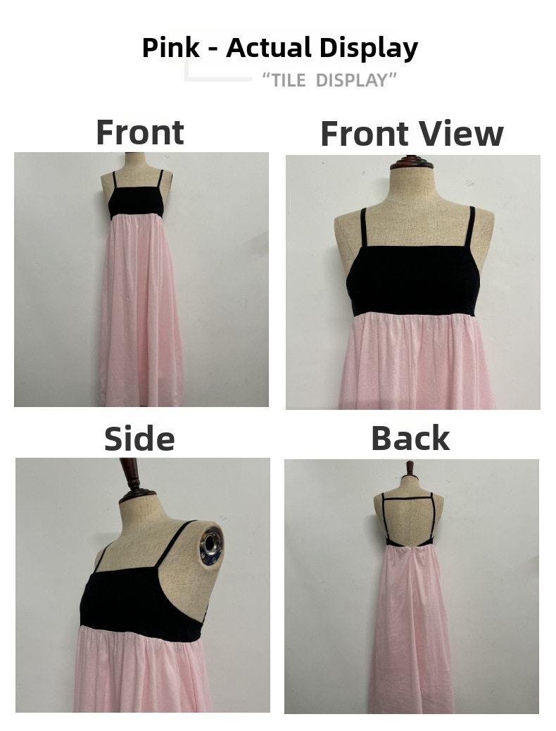 Muslim Dress Women Color Block Suspender Dress European American Style Muslim Fashion Direct Factory Supply Polyester_ecoleips.com
