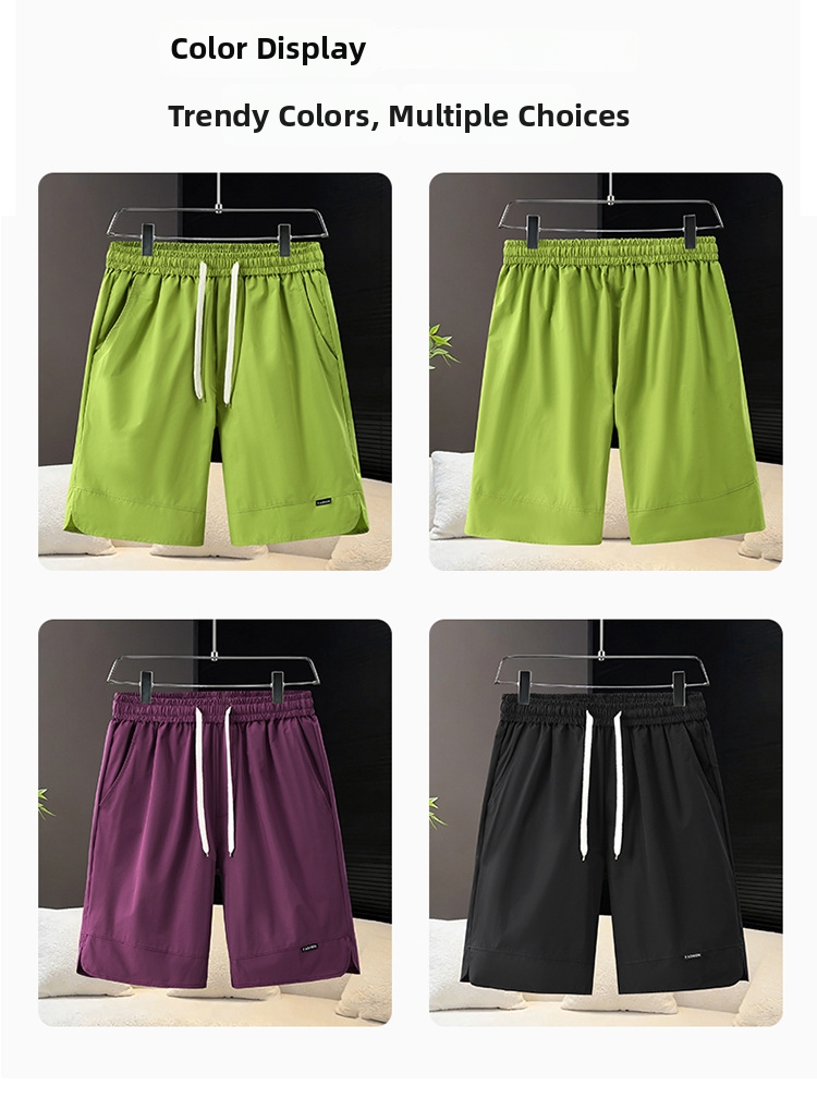 Men's Summer Trendy Solid Color Straight Leg Shorts Style Thin Loose Casual Beach Five Point Pants_viptrois.com