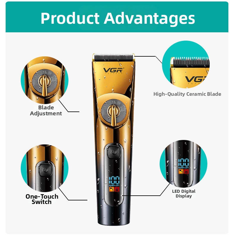 Professional Hair Clipper Waterproof Cordless With Digital Display_voghion.com