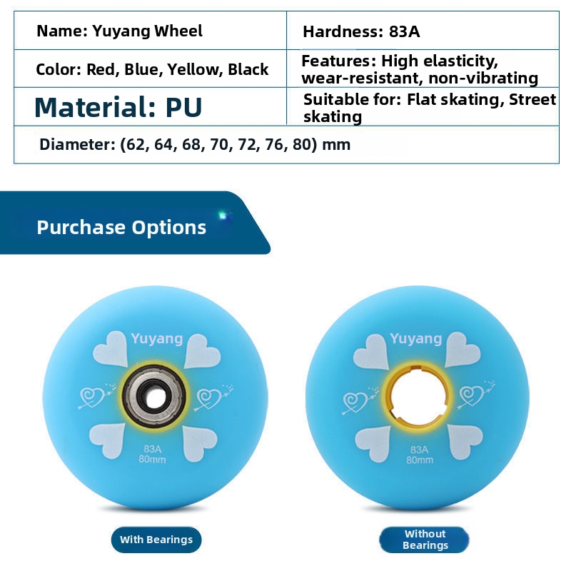 PU Roller Skate Wheels For Inline And Street Skating Wear Resistant Elastic PU Ice Skate Wheels Repair Accessories For Skating_voghion.com