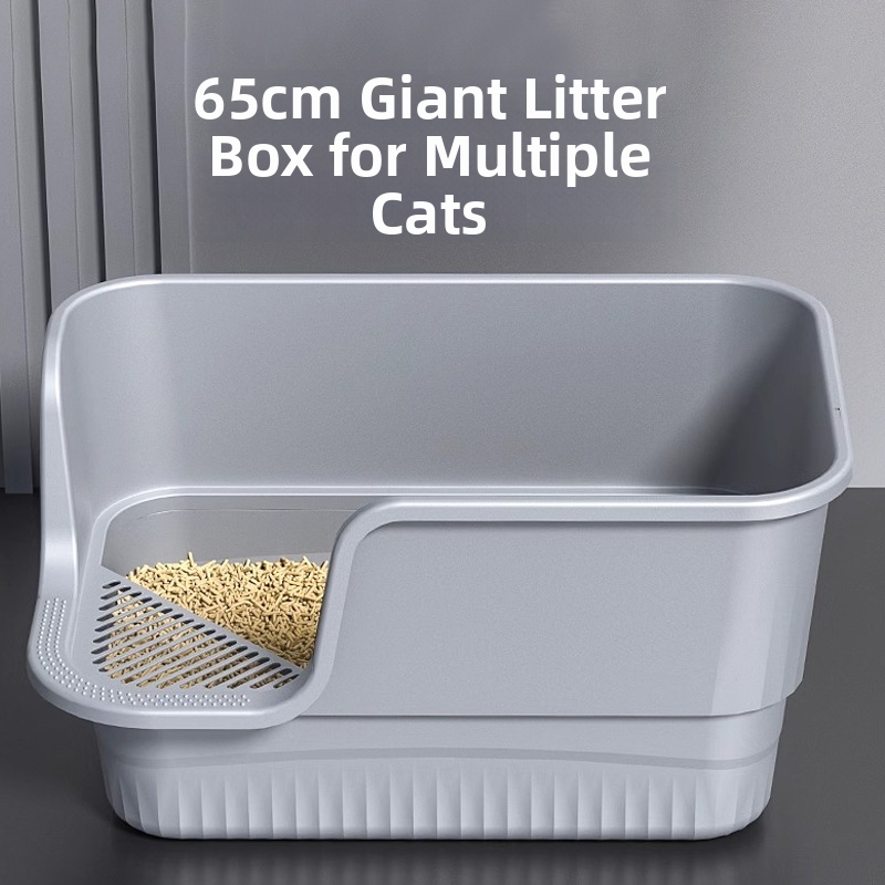 Extra Large Anti Splash Cat Litter Box Open Design Semi Enclosed Huge Size Cat Toilet For Comfortable Use_voghion.com