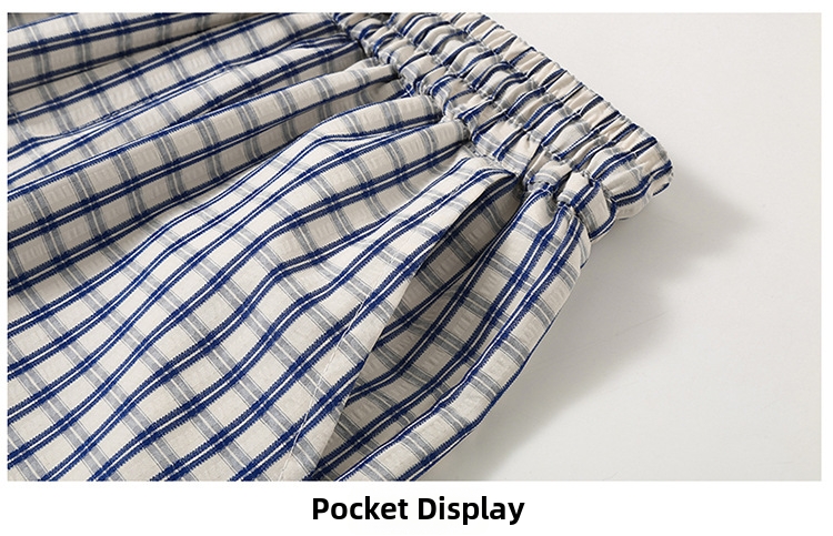 Men's Blue Plaid Straight Leg Shorts Trendy Versatile Summer Thin Striped Casual Sports Bottoms_viptrois.com