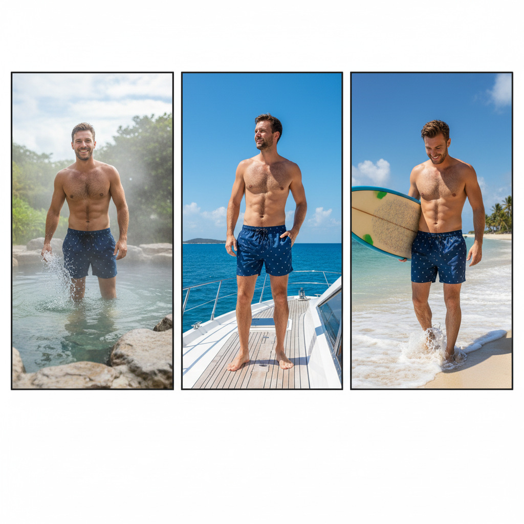 Heren zwemshort sneldrogend met ankerprint voor op het strand_voghion.com