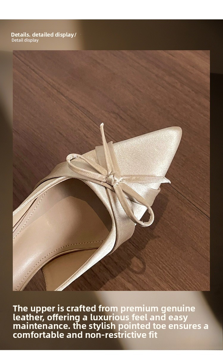 Die Lammfellversion zeigt eine Beinlänge von 7 cm, kleine Stilettoabsätze, Satinschleife, sackartige Form, spitze Form, leere Einzelschuhe, neue Modelle für Damen im Frühling und Sommer._voghion.com