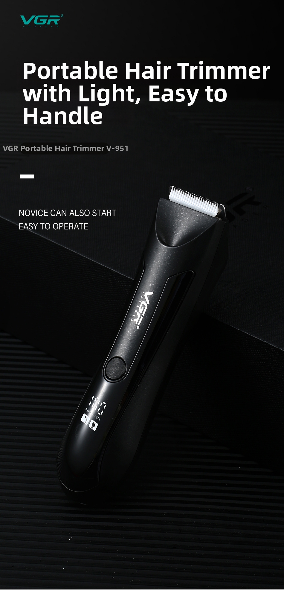 Vgr951 Electric Hair Trimmer For Men Washable With Lcd Display_voghion.com