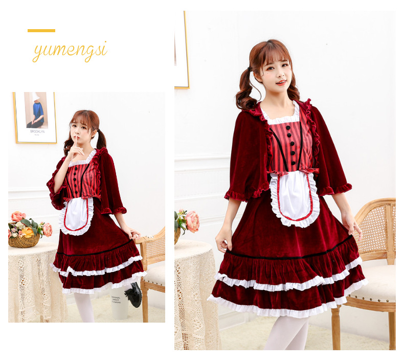 Halloween Costume, Cosplay, Stage Play, Drama, Red Hat, Costume, Cosplay, Burgundy Maid, Maid Costume, House Costume_ecoleips.com