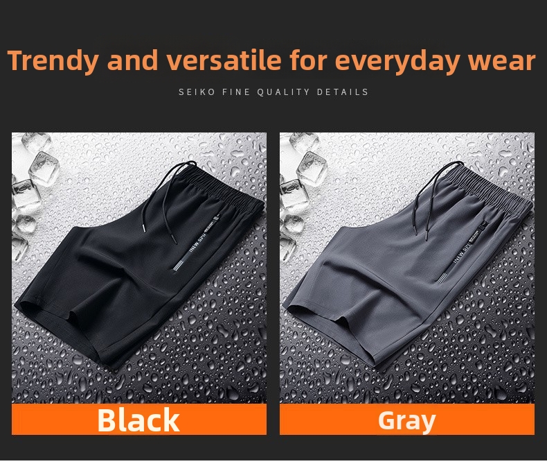 Herrenbekleidung, Herren-Freizeitshorts aus schnelltrocknender Eisseide, dünne Sporthose für Jugendliche, klimatisierte Plus-Size-Hose mit Fünf-Punkt-Funktion_voghion.com
