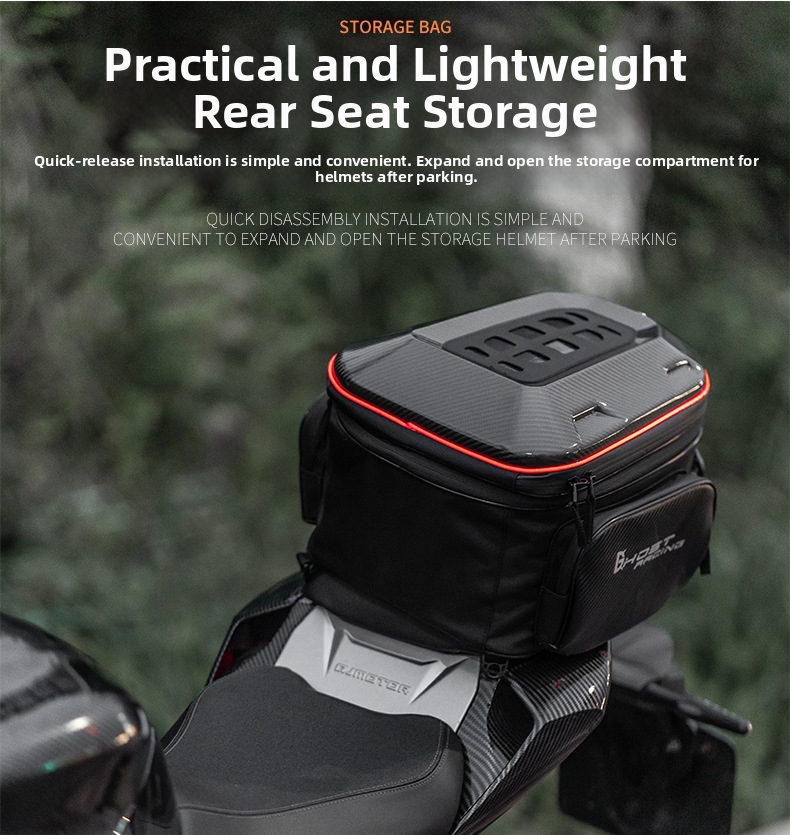 Motorcycle Riding Backpack Rear Seat Bag With Led Hard Shell_voghion.com