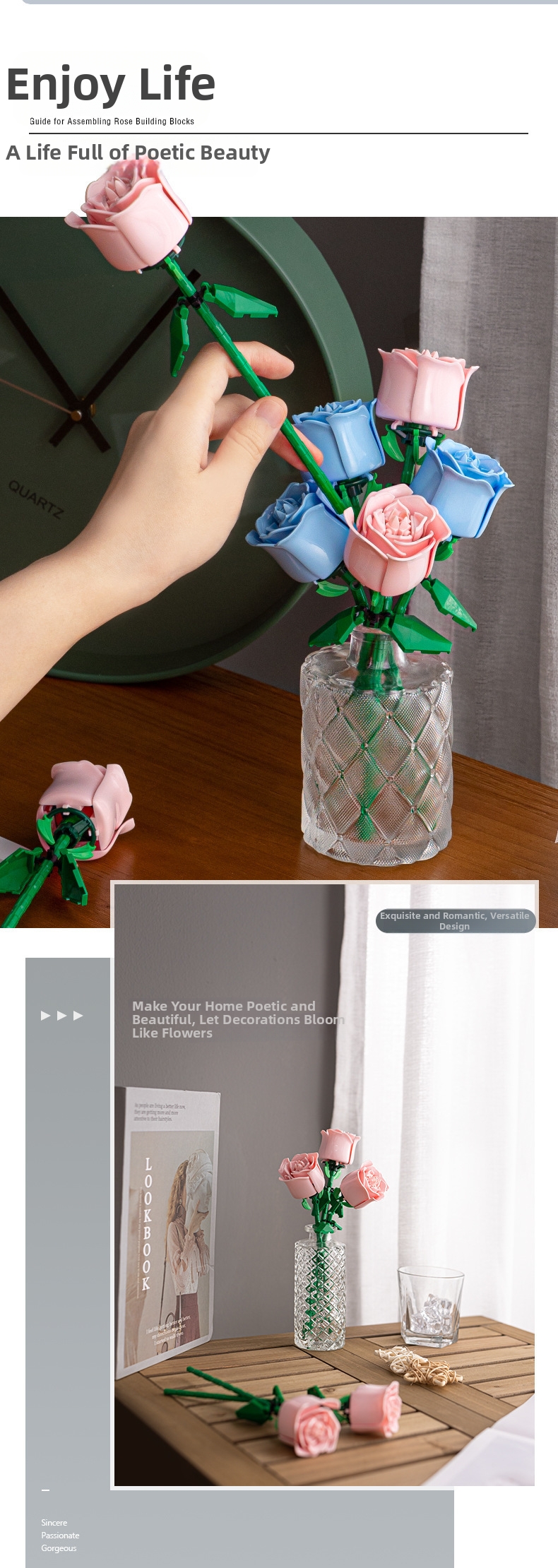 Rose Building Blocks Bouquet Educational Construction Toy Set_voghion.com