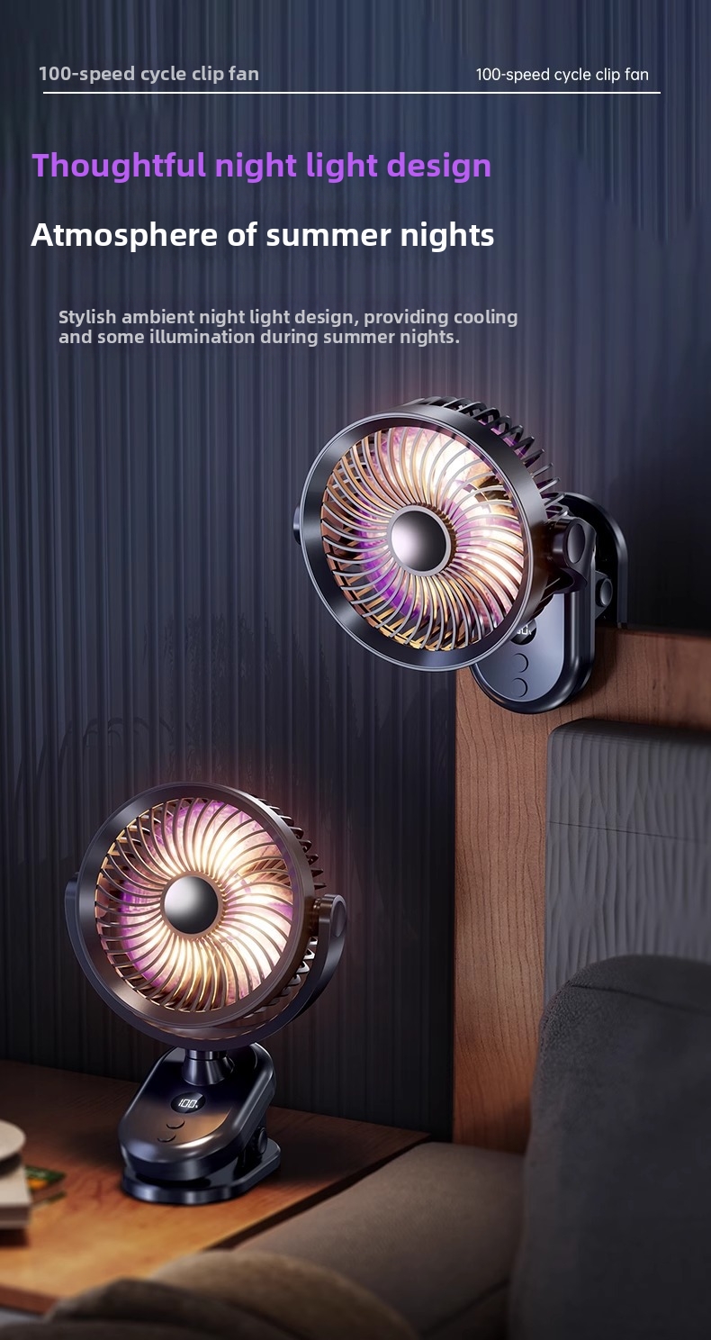 Ventilateur oscillant à clip avec veilleuse pour maison_voghion.com