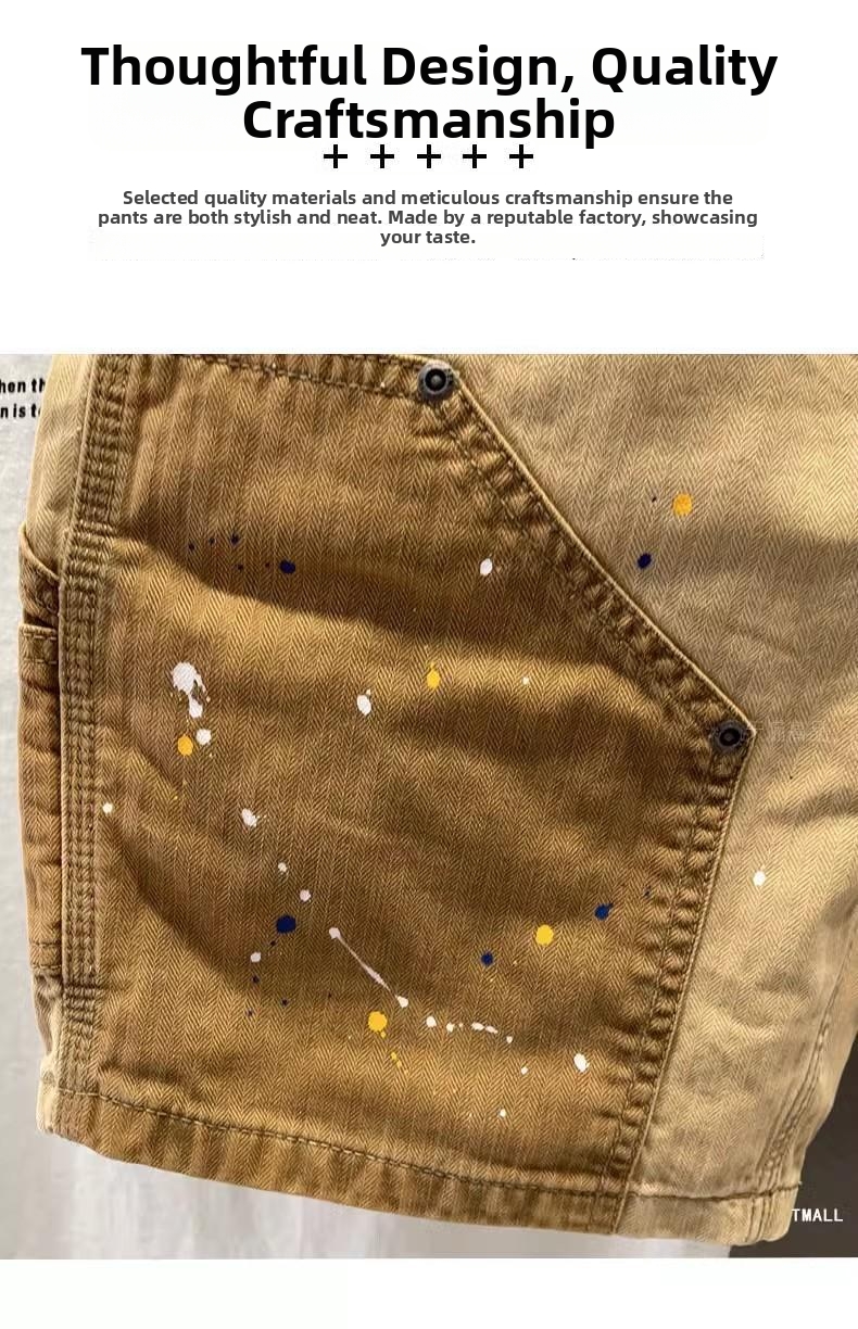 Herren Jeansshorts Im Patchwork Design Casual Loose Fit Blau_voghion.com