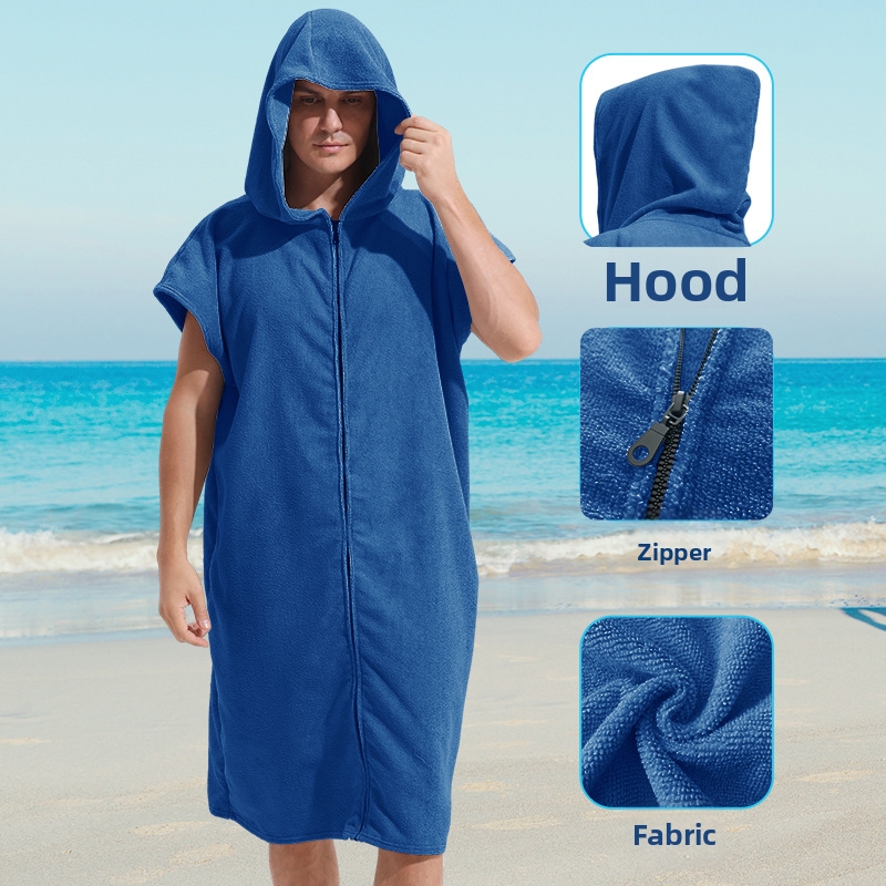 Serviette de plage unisexe croisée en microfibre avec fermeture éclair, idéale pour la natation et le surf, et peignoir de rechange._voghion.com