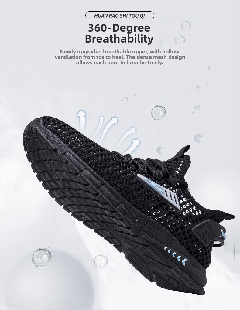 Men's Summer Sports Shoes Breathable Mesh Hollow Out Lightweight Flyknit Size 39-48 White Black Casual_voghion.com