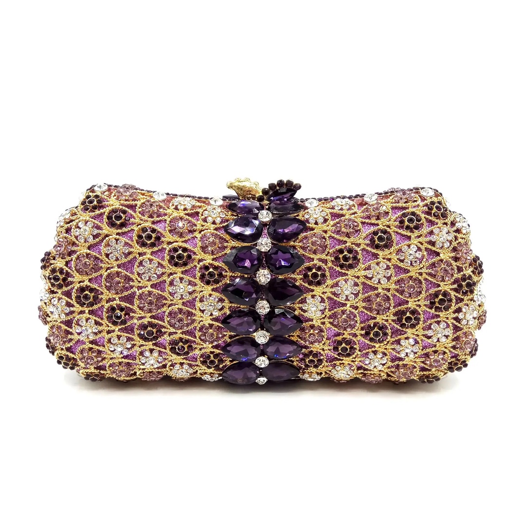Túi clutch dạ tiệc đính kim cương rỗng kiểu mới — Vàng đáy lỗ màu xanh lá, Nền vàng ngọc xanh lam, Màu đen, Tím Nhiều màu chi tiết 5