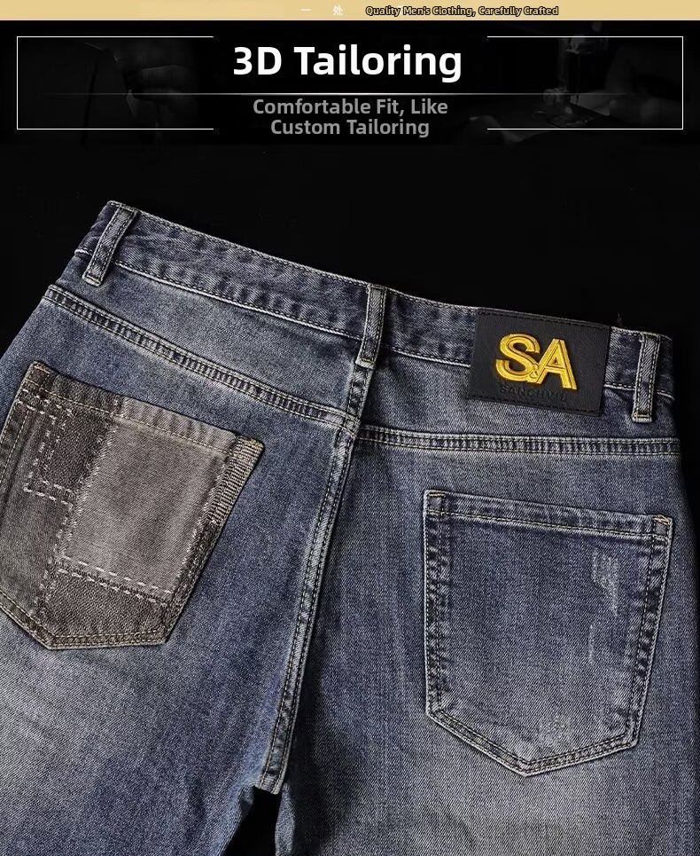 Men's Loose Straight Leg Patchwork Jeans Retro Distressed Trousers_voghion.com