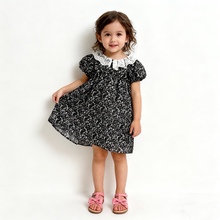 特价日单童装尾货90-120婴儿小童女孩泡泡袖连衣裙蕾丝碎花裙子