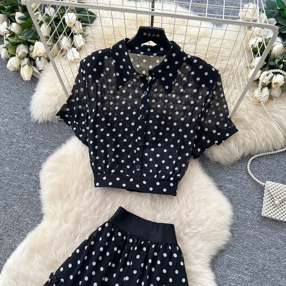 Women's French Style High Waist Polka Dot Two Piece Set Red Slimming Elegant Workwear for Spring And Autumn_ecoleips.com