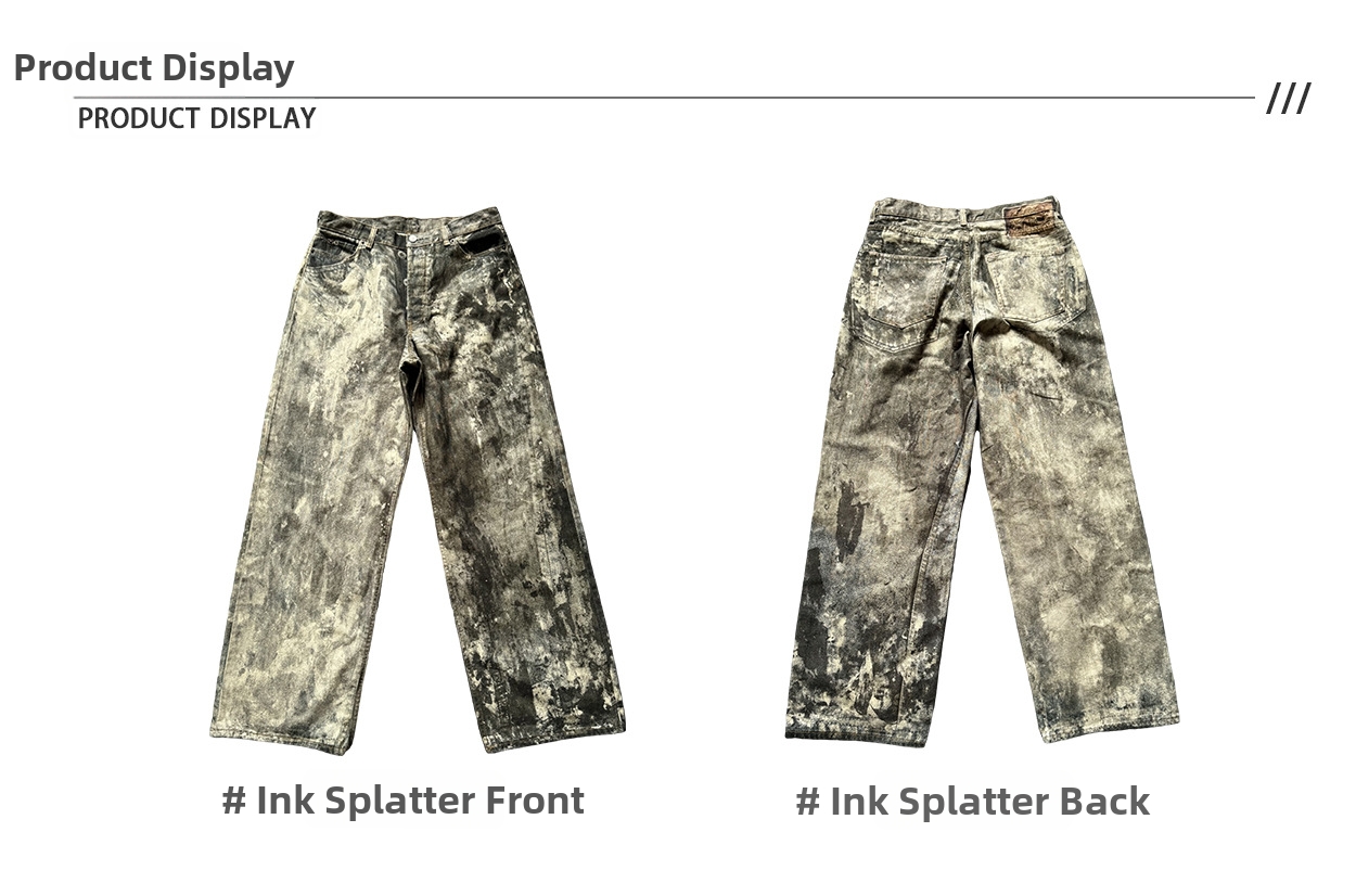 Jean homme coupe ample jambes larges, imprimé camouflage délavé, pantalon décontracté et polyvalent, nouveau style été, lot de 3_voghion.com