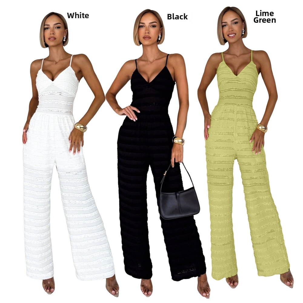 Women's Sleeveless Wide-leg Jumpsuit Solid Colour Stretchy Romper_voghion.com