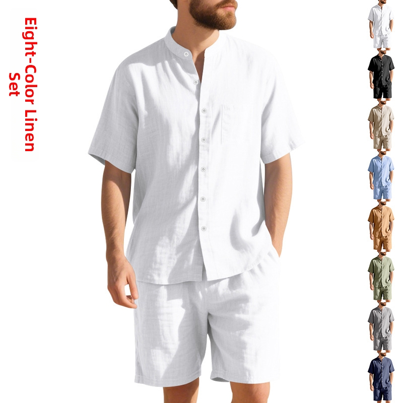 Completo due pezzi uomo estivo camicia in lino e pantaloncini_voghion.com