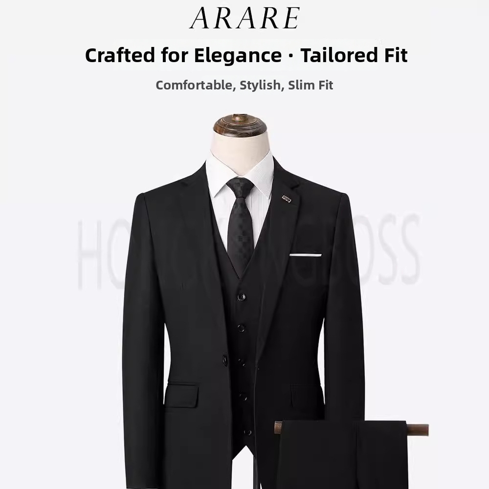 ARARE Men's High-End Three Piece Suit Set Formal Business Groom's And Best Man's Clothing_viptrois.com