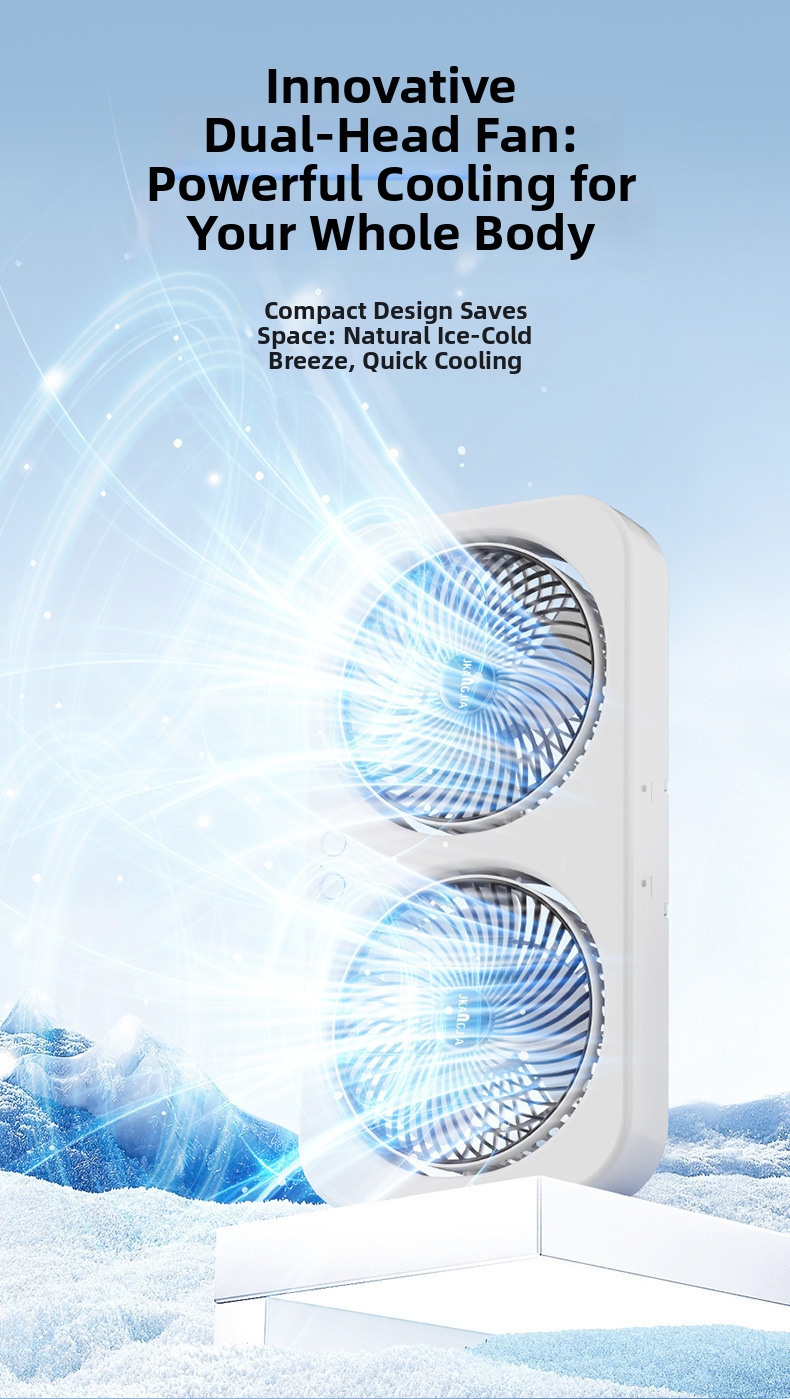 Dual Head Desktop Fan Rechargeable Oscillating Home Office Quiet_voghion.com