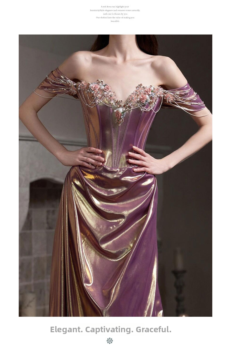 off the Shoulder Toast Dress French Style Engagement Dress Luxurious Birthday Party Coming of Age Ceremony Emcee Long Dress Women's Clothing Wedding Party Wear_ecoleips.com