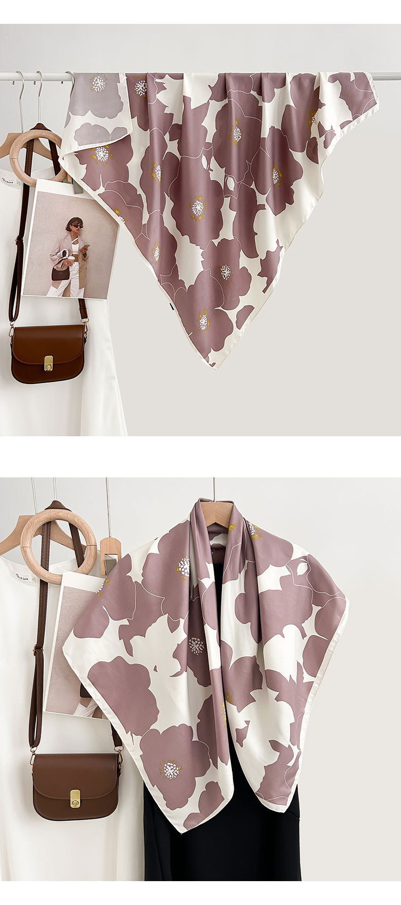 Floral Print Square Scarf For Women Spring Autumn Artistic Retro Style Travel Photography Accessory_voghion.com