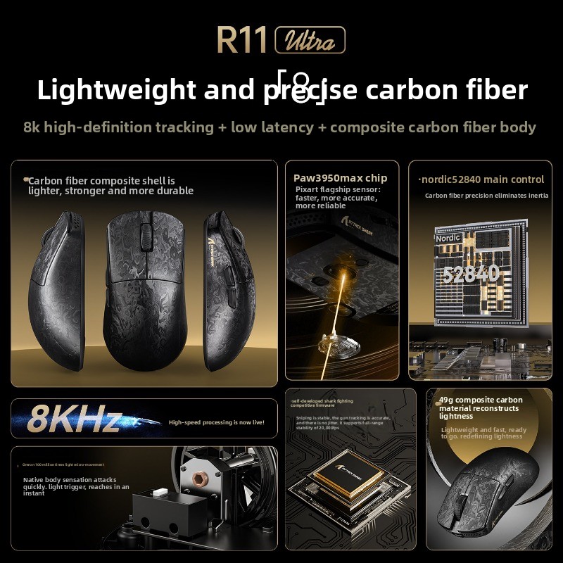 Attack Shark/Attack Shark R11 Ultra Triple Mode Kabellose Gaming-Maus aus Kohlefaser_voghion.com
