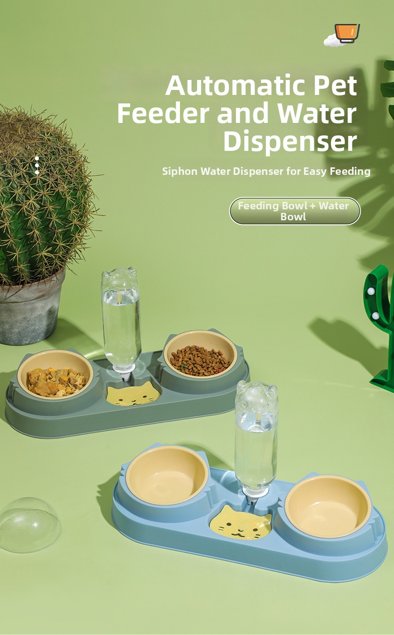 Double Bowl Pet Dish Automatic Feeder And Water Dispenser_voghion.com