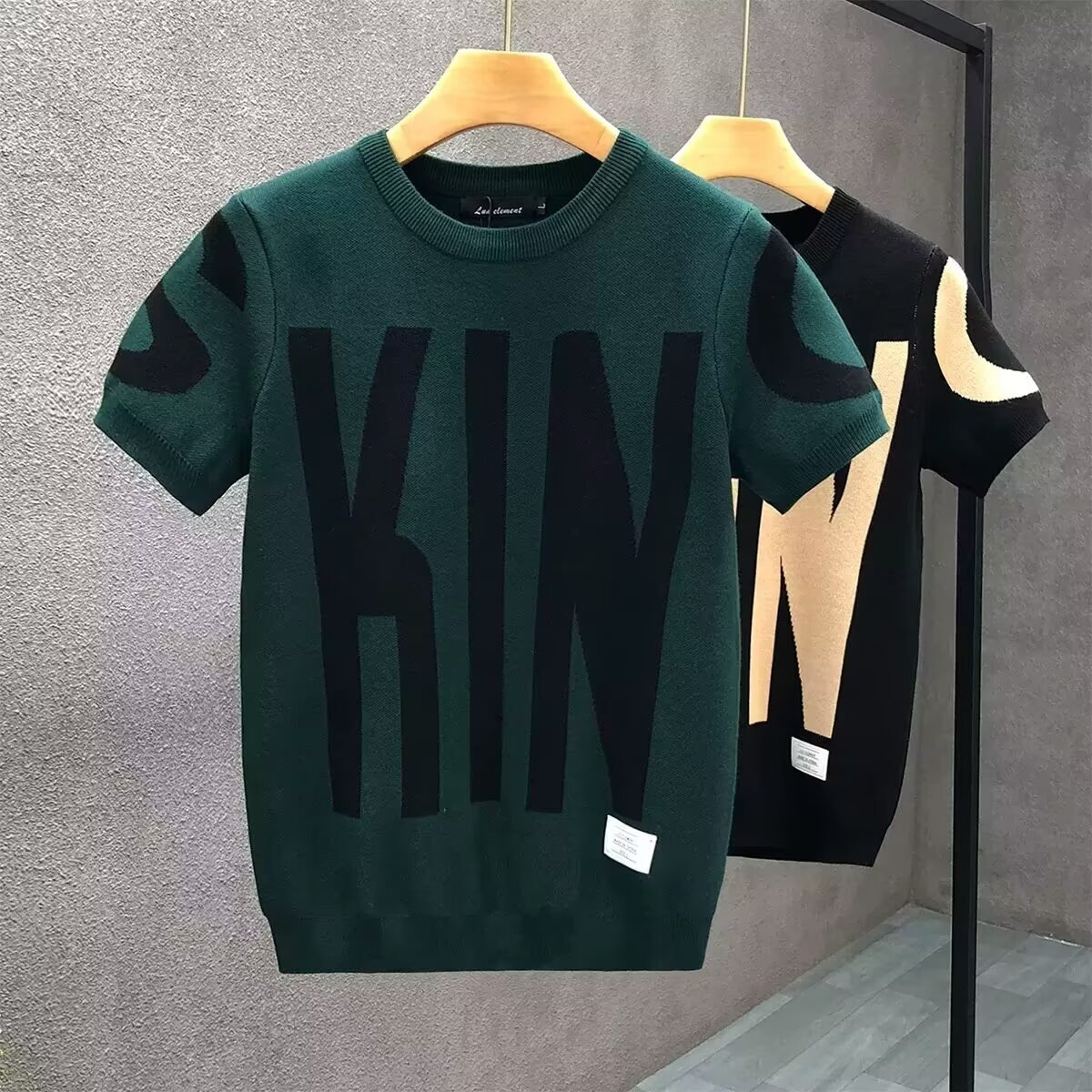 Men's Clothing Men's Color Blocked Letter T-Shirt Short Sleeved Trendy Brand Half Sleeve Knitwear Summer Style Cool And Casual Top_voghion.com