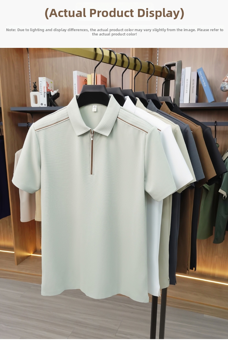 Polo da uomo a maniche corte con zip e colletto a punta casual_voghion.com