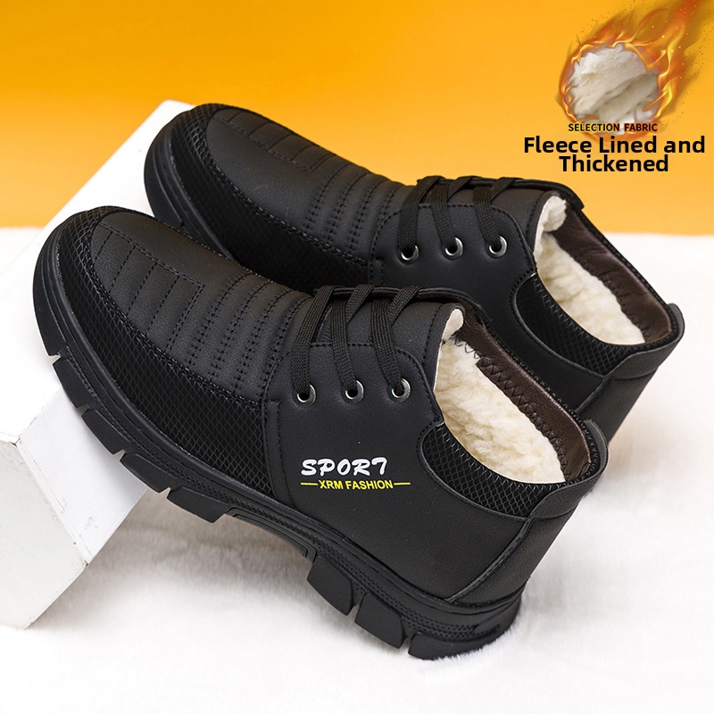 Men's Old Beijing High Top Cloth Shoes Cotton Fleece Lined Thickened Warmth Non-Slip Soft Soled Flat Black Lace-Up Oxfords For Middle-Aged And Elderly_voghion.com