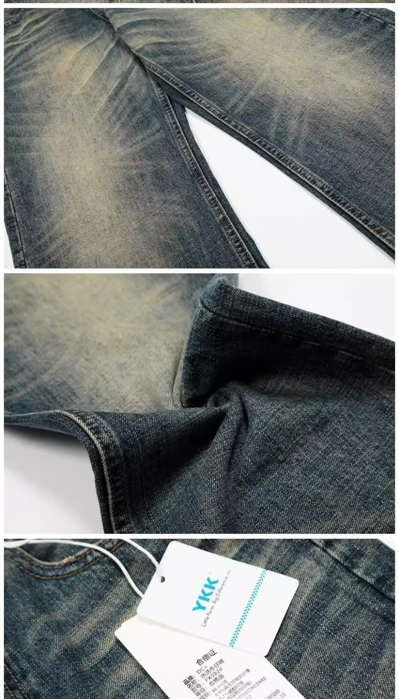 Unisex Vintage Washed Jeans – Distressed Cat Whisker & Curved Hem Design, Relaxed Wide-Leg Fit, 100% Cotton Denim Pants For Men & Women (S-3XL,)_mkmklike.com