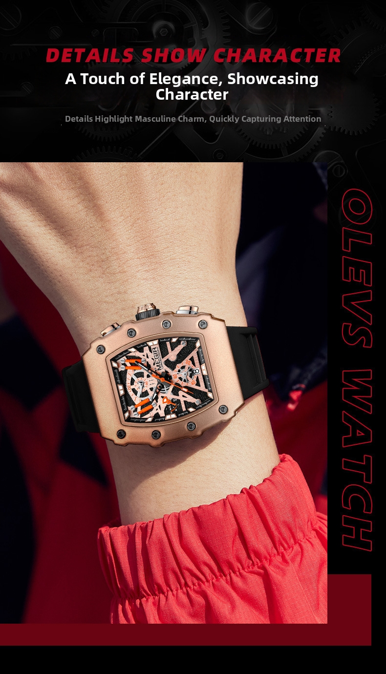 Men's Quartz Watch Square Silicone Strap Chronograph Luxury Style_voghion.com