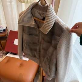 2024冬新款白鹅绒内胆进口水貂毛羊绒女皮草羽绒服短款高级感外套