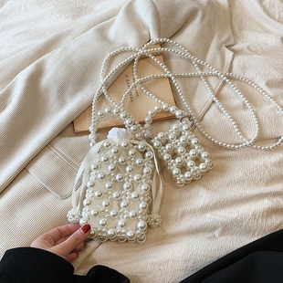 Retro new hand-woven bag diy material bag hand-woven beaded pearl bag chain mobile phone bag crossbody pouch