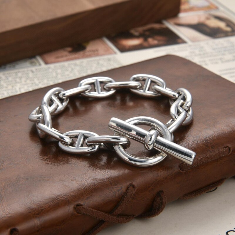 Wholesale 925 silver pig nose bracelet thick chain Seiko trendy men and women otbuckle large chain heavy industry Rock style