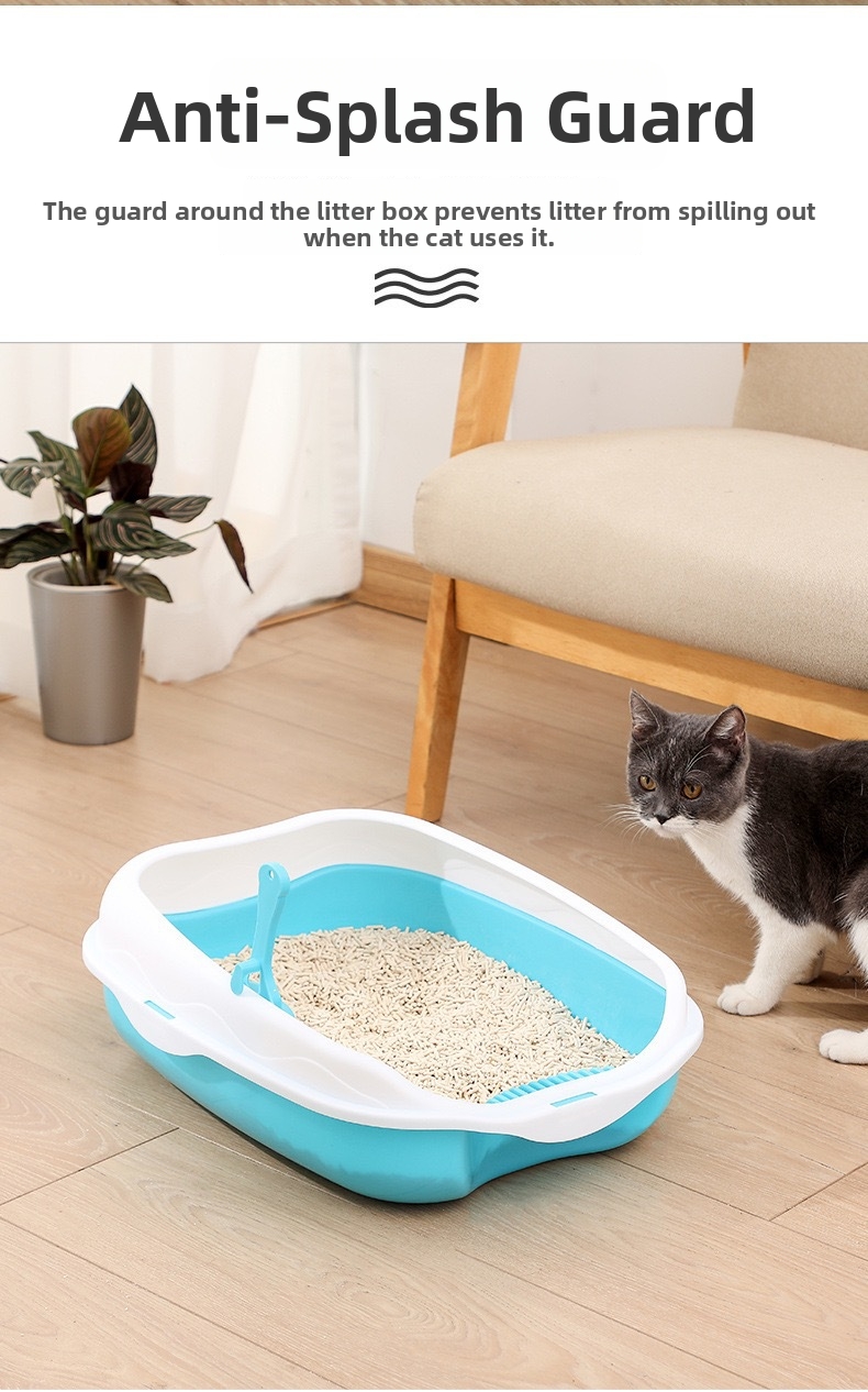 Large Semi-enclosed Cat Litter Box Splash-proof With Scoop_voghion.com