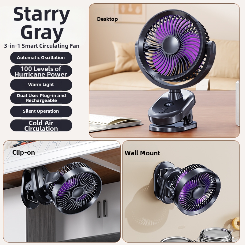Ventilateur mural oscillant à pince avec veilleuse, appareil ménager portable_voghion.com